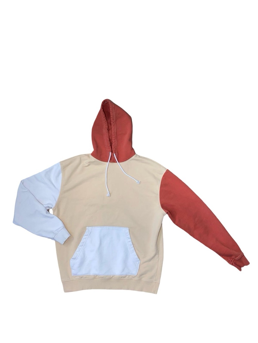 Urban Outfitters Small Colorblock Hoodie Sweatshirt Beige Red White Pullover